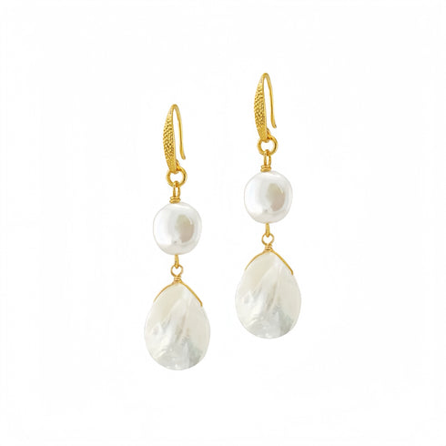 Handmade Teardrop Shell Baroque Pearl Earrings